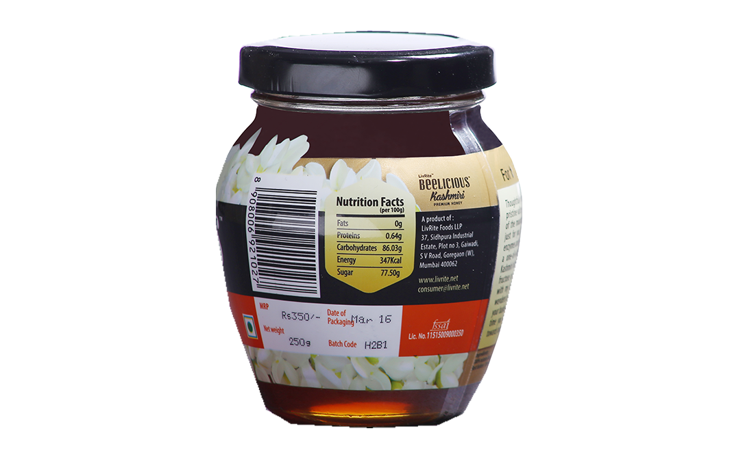 LivRite Beelicious Kashmiri Honey    Glass Jar  250 grams